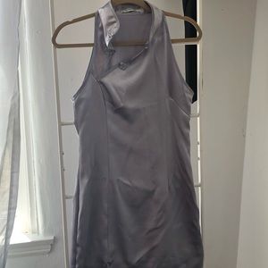 Asian inspired silver satin mini dress